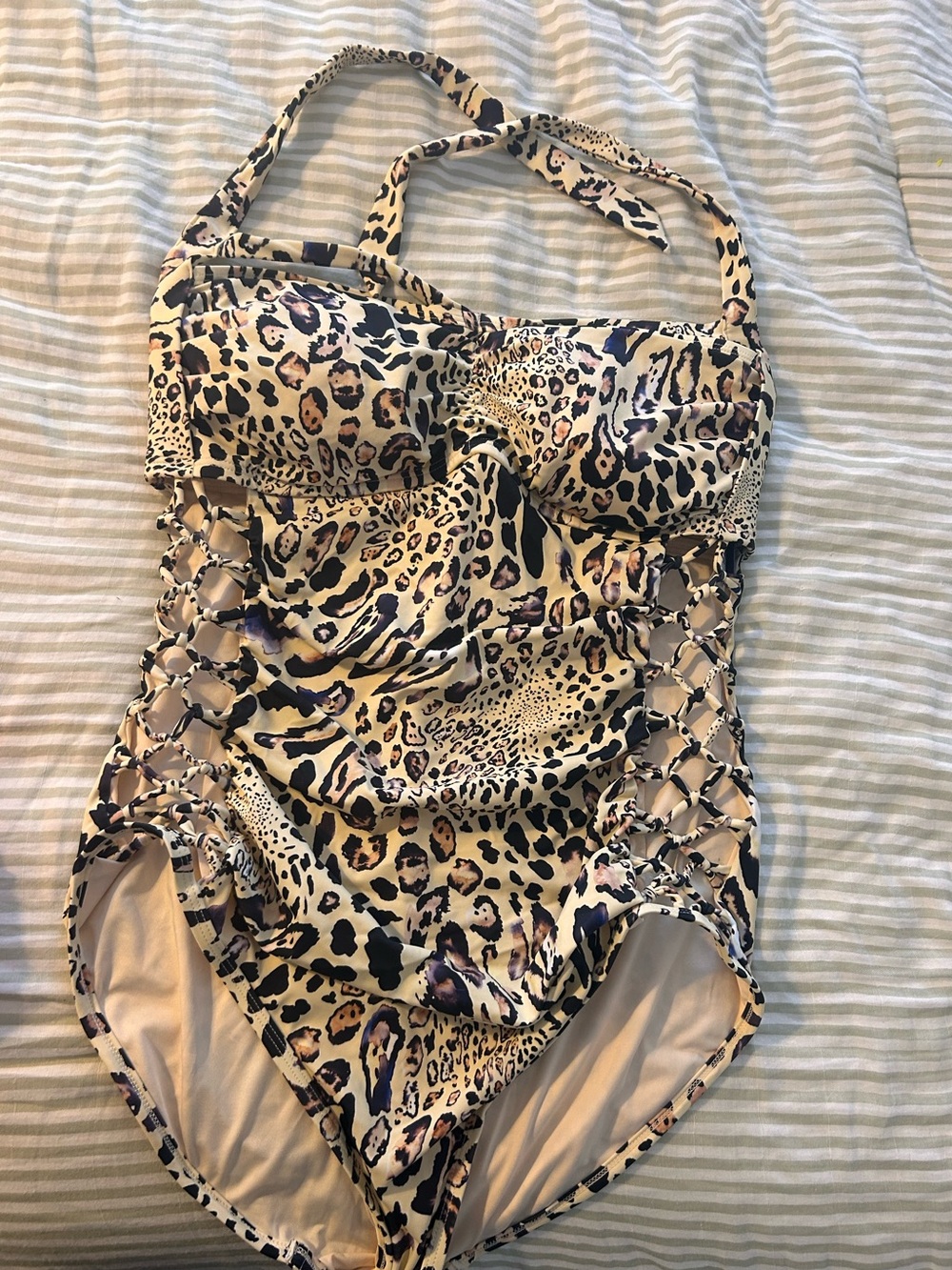 Leopard Print One-Piece Swimsuit with Side Lace-Up. Ashley Graham x S4A. Size14